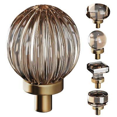 Elegant Modern Decorative Ornament Collection With Ribbed Glass Spheres And Golden Metal Bases 3d model