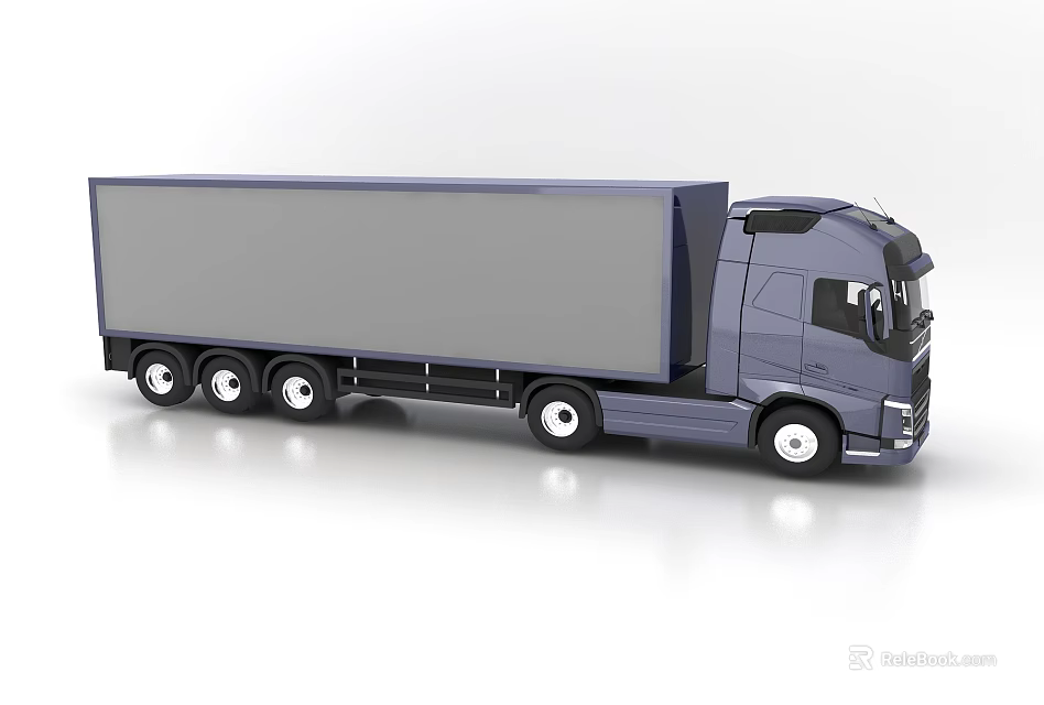 Blue Semi Truck With Large Cargo Container And Silver Wheels On White Background 3d model 