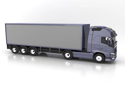 Blue Semi Truck With Large Cargo Container And Silver Wheels On White Background 3d model