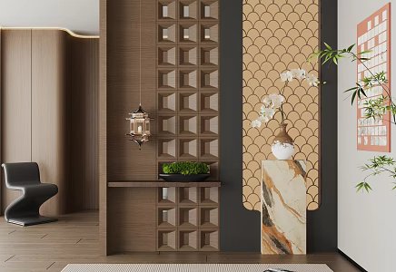 New Chinese-style porch partition decorative porch 3d model