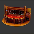Round Bar Interior Design With Red Countertop Wood Shelves Wine Bottles And Bar Stools