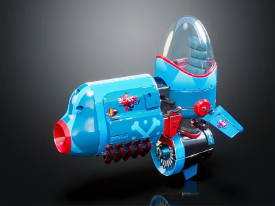 Blue Sci Fi Mechanical Vehicle Featuring Transparent Cockpit Red Details And Tracks 3d model