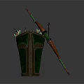 Green And Brown Longbow With Quiver Filled With Arrows As Traditional Archery Weapon