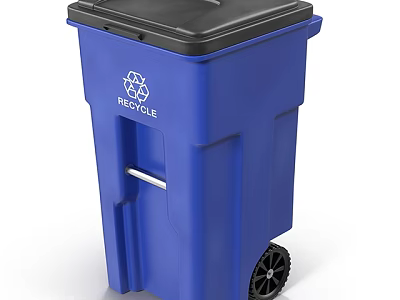 Public Facility Blue Recycle Bin With Wheel And Recycling Symbol 3d model