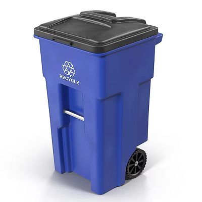 Public Facility Blue Recycle Bin With Wheel And Recycling Symbol 3d model