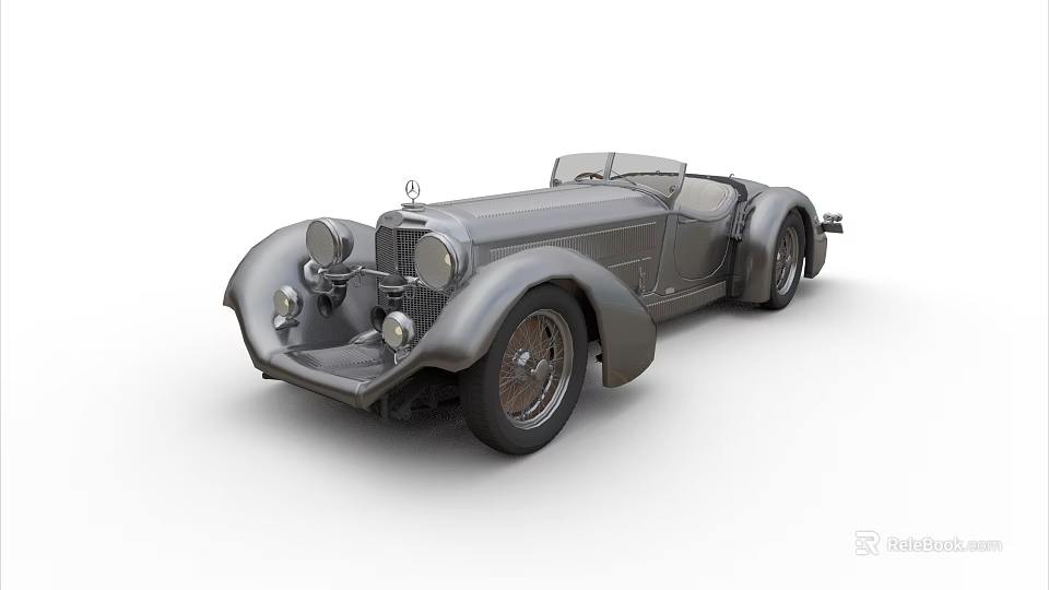 Vintage Classic Convertible Car With Retro Headlights And Open Top Design 3d model 