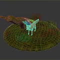 Realistic Red Fox Standing On Circular Platform With Green Grass Small Shrubs And Wooden Log