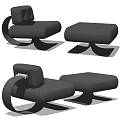Modern Black Leather Leisure Chair With Curved Metal Frame And Ottoman