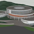 modern library building circular library building 3d model