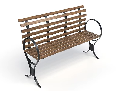 Leisure Bench With Wooden Slats And Metal Curved Armrests Sturdy Frame Design 3d model