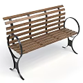 Leisure Bench With Wooden Slats And Metal Curved Armrests Sturdy Frame Design