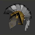 Golden Roman Warrior Helmet With White Plumes And Red White Checkered Accents