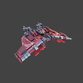 Detailed Red Sci-Fi Mechanical Spaceship Featuring Intricate Armor and Weapon Components