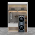 Home Balcony Laundry Space Design With Washing Machine Dryer Storage Cabinets And Lighting