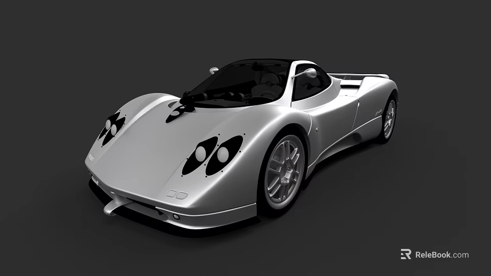 Silver Supercar With Sleek Aerodynamic Body Black Roof And Large Alloy Wheels 3d model 