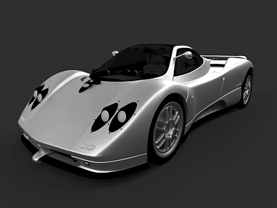Silver Supercar With Sleek Aerodynamic Body Black Roof And Large Alloy Wheels 3d model