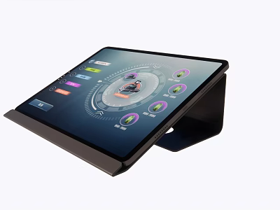 All in One Touchscreen Device with Stand Circular Interface and Colorful Control Icons 3d model