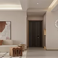 Soft Cream Tone Modern Open Dining And Living Room Interior Design With Warm Ambient Lighting