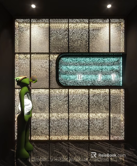 Textured Background Wall With Illuminated Decorative Panel And Metallic Accents 3d model 