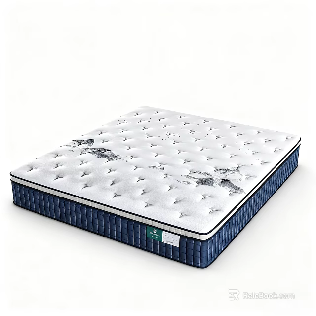 High Quality Comfortable Mattress With White Quilted Surface And Blue Border 3d model 