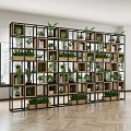 Modern Indoor Green Plant Display With Multi Tier Black Metal Wooden Shelf Unit
