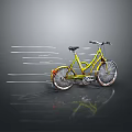 Yellow Bicycle With Dynamic Speed Lines On Gray Background And Reflection