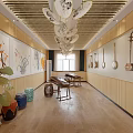 School Music Classroom With Guzheng Tables Stools And Hanging Musical Instruments