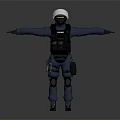 Police Officer in Blue POLICE Uniform with Tactical Vest Knee Pads Boots Arms Outstretched