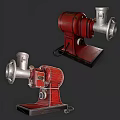 Vintage Red And Silver Kitchen Appliances With Classic Metal Base Design