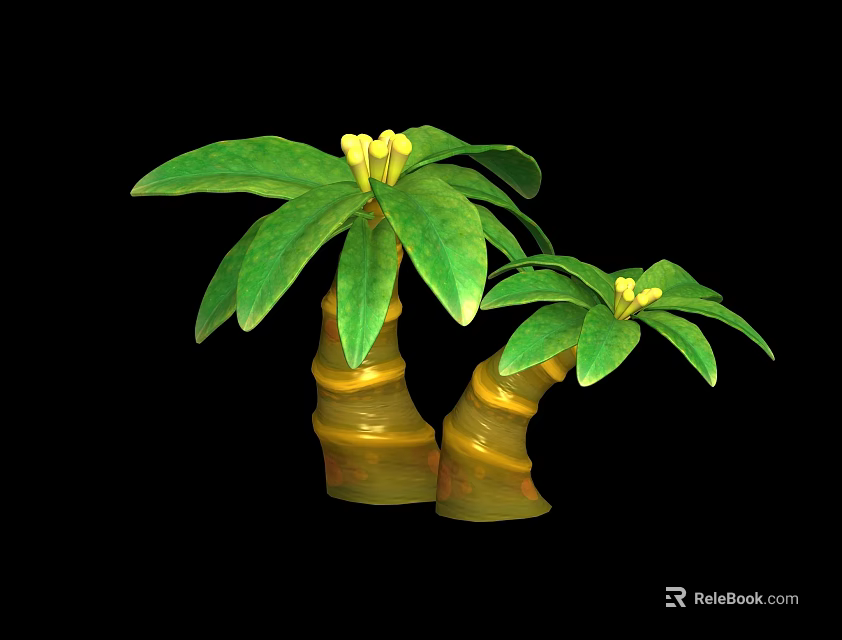 Two Healthy Crop Plants With Green Leaves Yellow Flowers And Yellow Stems 3d model 