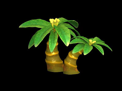 Two Healthy Crop Plants With Green Leaves Yellow Flowers And Yellow Stems 3d model