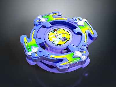 Purple Spinning Weapon With Yellow Center Green White Parts And Decorative Pattern 3d model