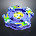 Purple Spinning Weapon With Yellow Center Green White Parts And Decorative Pattern