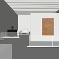 Modern Exhibition Hall Interior Featuring White Walls Ceiling Artworks Sculpture and Glass Railings