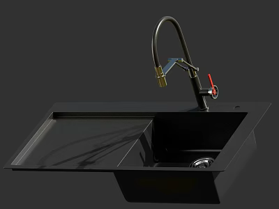 Modern Black Kitchen Sink With Draining Board And Stylish Faucet Design 3d model
