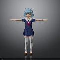 Anime Character With Blue Cat Ears And Arms Outstretched In Sailor Uniform White Stockings