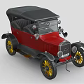 Vintage Red Car With Black Top Yellow Wheels And Classic Retro Design