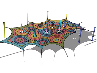 Colorful Mesh Playground Equipment for Kids with Circular Patterns and Support Poles 3d model