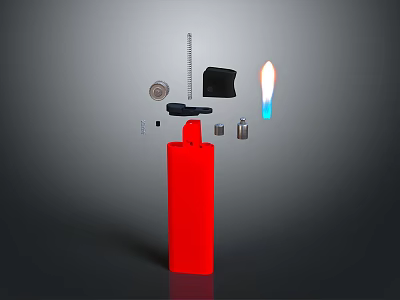 Red Lighter Essential Household Item With Detachable Parts And Flame Feature 3d model