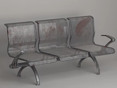 Sturdy Three Seater Metal Public Chair With Mesh Design And Armrests 3d model