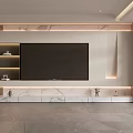 Modern TV Background Wall With Marble Panel Display Shelves And Soft Lighting 3d model
