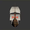 Detailed Model of Historical Wooden Sailing Ship with White Sails and Red Cross Flags
