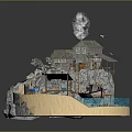 Scenic Cliffside Wooden Cottage on Rocky Outcrop With Beach Water Boat and Smoking Chimney