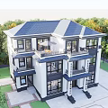 Modern Two Story Detached Villa With Black White Exterior Surrounded By Trees And Steps