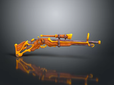 3D Rendered Orange Brown Sniper Rifle With Decorative Design And Scope Attachment 3d model