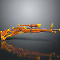 3D Rendered Orange Brown Sniper Rifle With Decorative Design And Scope Attachment
