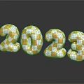 Shiny Gold And White 2023 Number Balloons With Dark Background Reflection 3d model