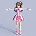Cute Game Movie Character in Pink Dress with Ponytail and Hair Accessory