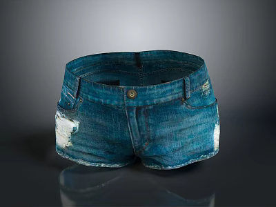 Stylish Blue Denim Shorts With Distressed Design For Casual Daily Wear 3d model