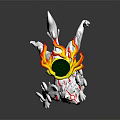 White Wolf with Flaming Tail Red Markings and Spiked Armor in Crouching Stance